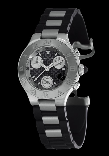Cartier 21 Chronoscaph | 21 Chronoscaph W1097U2 Acie - Bracelet Caoutchouc  et Acier