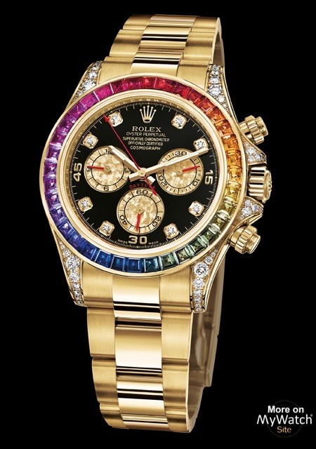 Rolex Cosmograph Daytona Rainbow Oyster Perpetual 116598 RBOW 78608 Or Jaune Diamants Saphirs