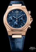 Laureato Chronographe - Or rose sur cuir cadran bleu foncé