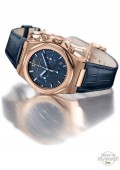 Laureato Chronographe - Or rose sur cuir cadran bleu foncé