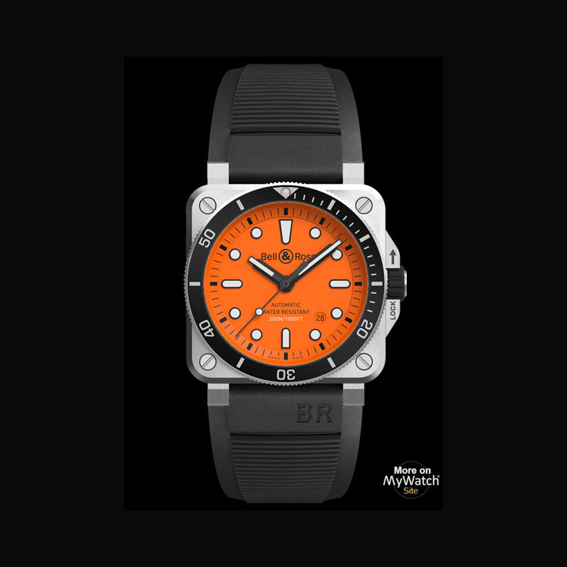 Bell & Ross BR 03-92 Diver Orange  INSTRUMENTS BR0392-D-O-ST/SRB Acier -  Cadran Orange - Bracelets Caoutchouc Noir et Toil