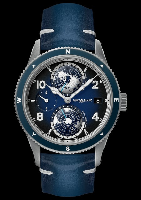 Montblanc Montblanc 1858 Geosphere  Montblanc 1858 125565 Titane - Cadran  Bleu - Bracelet Cuir de Veau