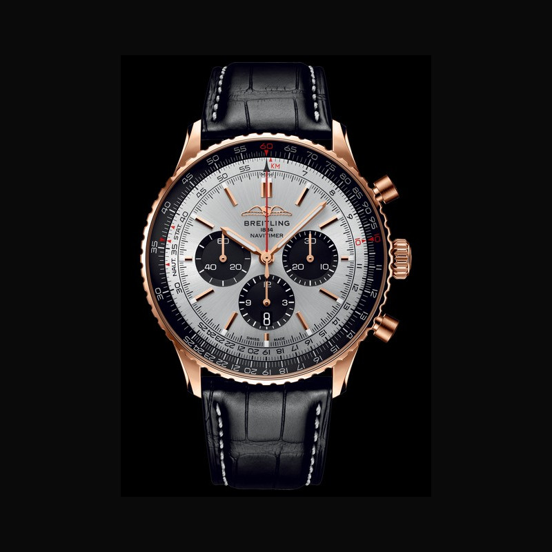 Breitling Breitling Navitimer B01 Chronograph 46  Navitimer RB0137241G1P1  Or Rouge - Cadran Argenté - Bracelet Cuir d'Allig