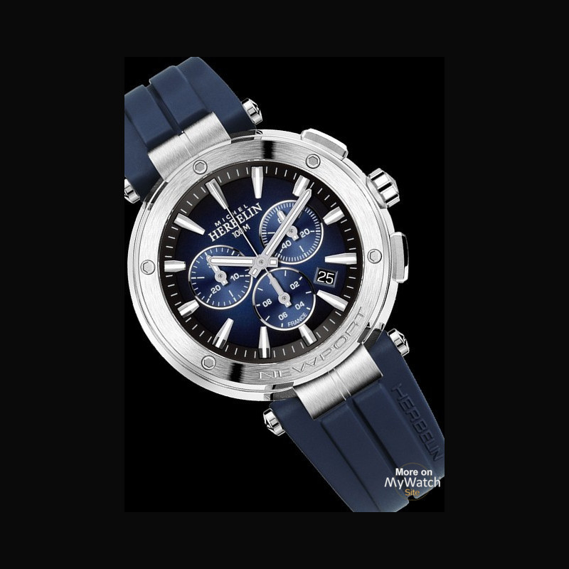 Michel Herbelin Newport Chronographe Newport 37688 35cb Acier Cadran Noir Et Bleu Bracelet