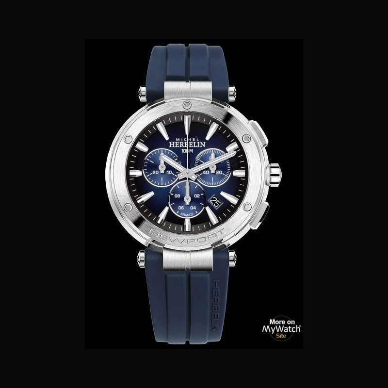 Michel Herbelin Newport Chronographe Newport 37688 35cb Acier Cadran Noir Et Bleu Bracelet