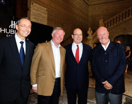 Robert Calcagno (CEO de l'Institut Océanographique de Monaco), Sir Alex Ferguson (Entraîneur de Manchester United), S.A.S Le Prince Albert II de Monaco et Jean-Claude Biver ©Cyrille Margarit - Artman Agency