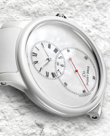 Le modèle blanc et sa caratéristique grande seconde de Jaquet Droz.