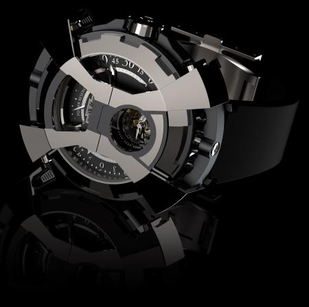 La X-Watch de DeWitt - ici côté tourbillon - avec le capot articulé en forme de X en position fermée.