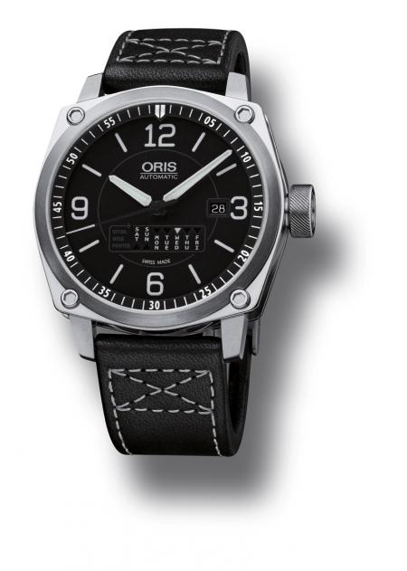 L'Oris BC4 Retrograde Day sur bracelet en cuir gaucho noir. 