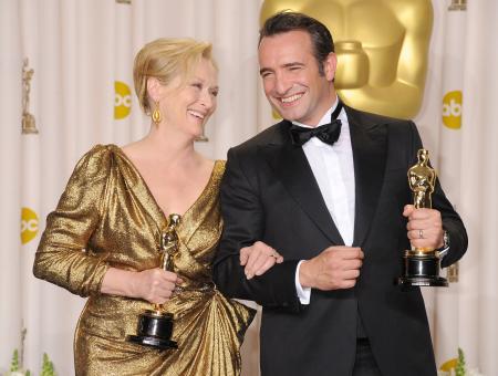 Jean Dujardin, Oscar du meilleur acteur avec Meryl Streep, Oscar de la meilleure actrice © Jeff Kravitz / Wireimage