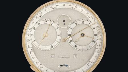 Gros plan sur la Breguet n°4111 : une montre Grande Complication de 1827 (équation du temps, répétition, calendrier annuel et calendrier manuel perpétuel).