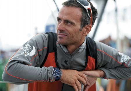 Franck Cammas avec au poignet l'Aquascope de JeanRichard. ©Yvan Zedda