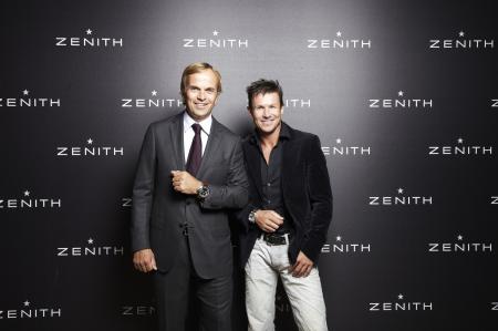 Jean-Frédéric Dufour, Président et CEO de Zenith, avec Félix Baumgartner, ambassadeur de la Maison.