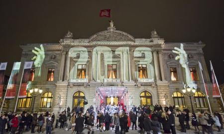 The Grand Théâtre de Genève lit up