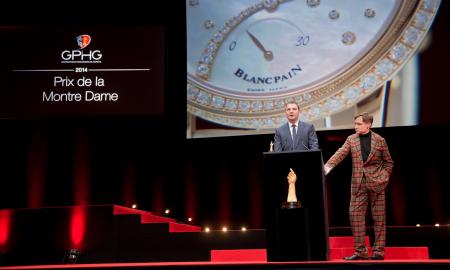 Vincent Becchia (Directeur produit de Blancpain, marque lauréate du Prix de la Montre Dame 2014) et Nick Foulkes (membre du jury)