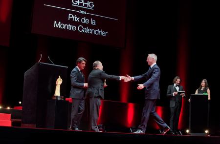 Carlos Alonso et Takeshi Matsuyama (membres du jury), Wilhelm Schmid (CEO de A. Lange & Söhne, marque lauréate du Prix de la Montre Calendrier 2014)