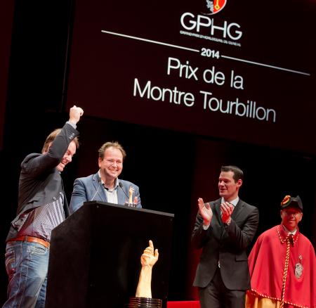 Bart et Tim Grönefeld (Co-fondateurs de Grönefeld, marque lauréate du Prix de la Montre Tourbillon 2014) et Pierre Maudet (Conseiller d’Etat)