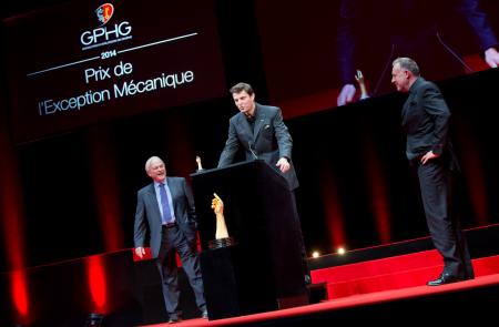 Philippe Dufour (membre du jury) et Felix Baumgartner et Martin Frei (Co-fondateurs de Urwerk, marque lauréate du Prix de l’Exception Mécanique 2014)