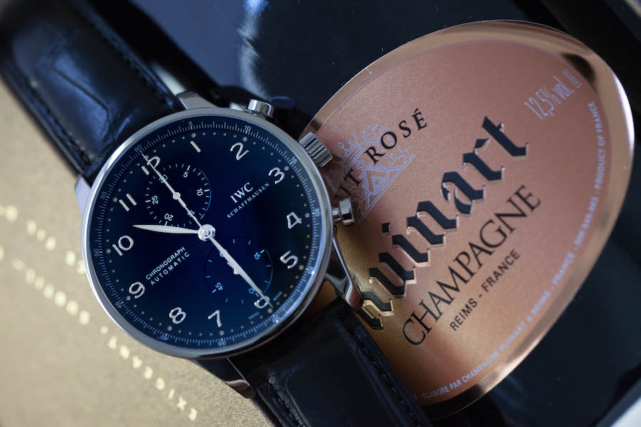 Montre IWC Portugaise Chronographe - Acier - Cadran noir, satiné soleil - mouvement chronographe automatique 79350 - Bracelet alligator noir