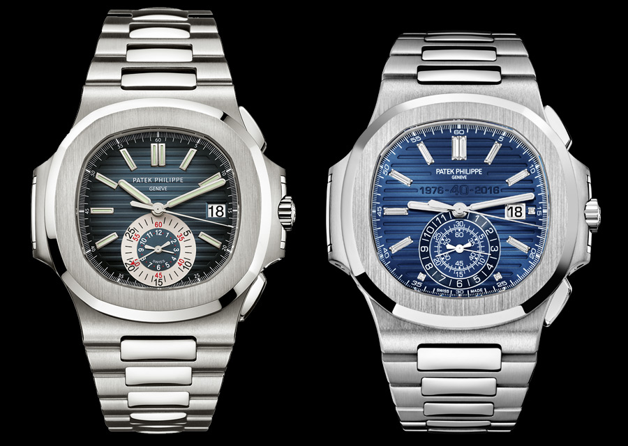 Patek Philippe Nautilus - Le chronogaphe de 2006 à côté du chronographe anniversaire de 2016