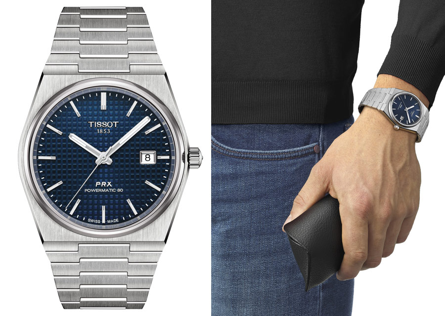 Cette montre Tissot PRX en acier cadran bleu est équipée du calibre Powermatic 80