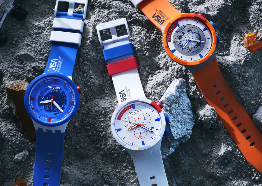 Montres de l'été idéales, les modèles Swatch Space Collection ont tous un boîtier très innovant en biocéramique