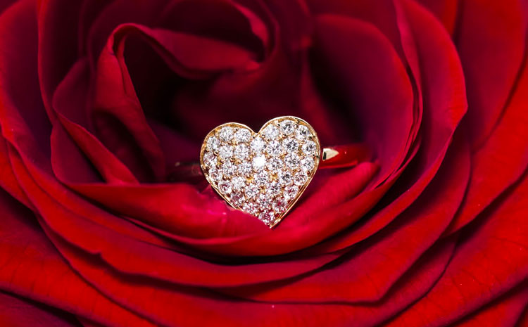 Bague Lassaussois en rose avec cœur serti de diamants blanc, grand modèle