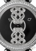 Rencontre de Panthères 42mm, or gris, diamants, émeraudes, laque noire