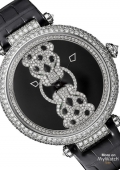 Rencontre de Panthères 42mm, or gris, diamants, émeraudes, laque noire