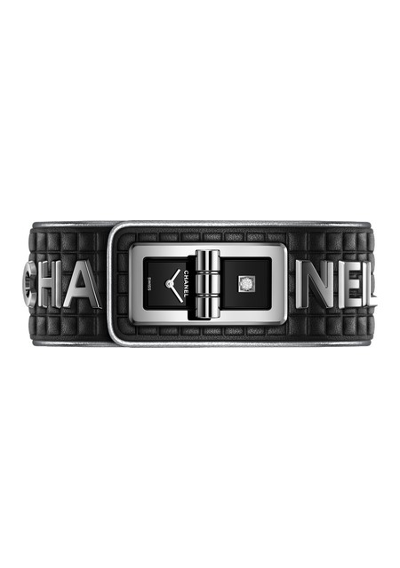 Code Coco Wanted de Chanel Chanel Acier Cadran Noir Bracelet Veau